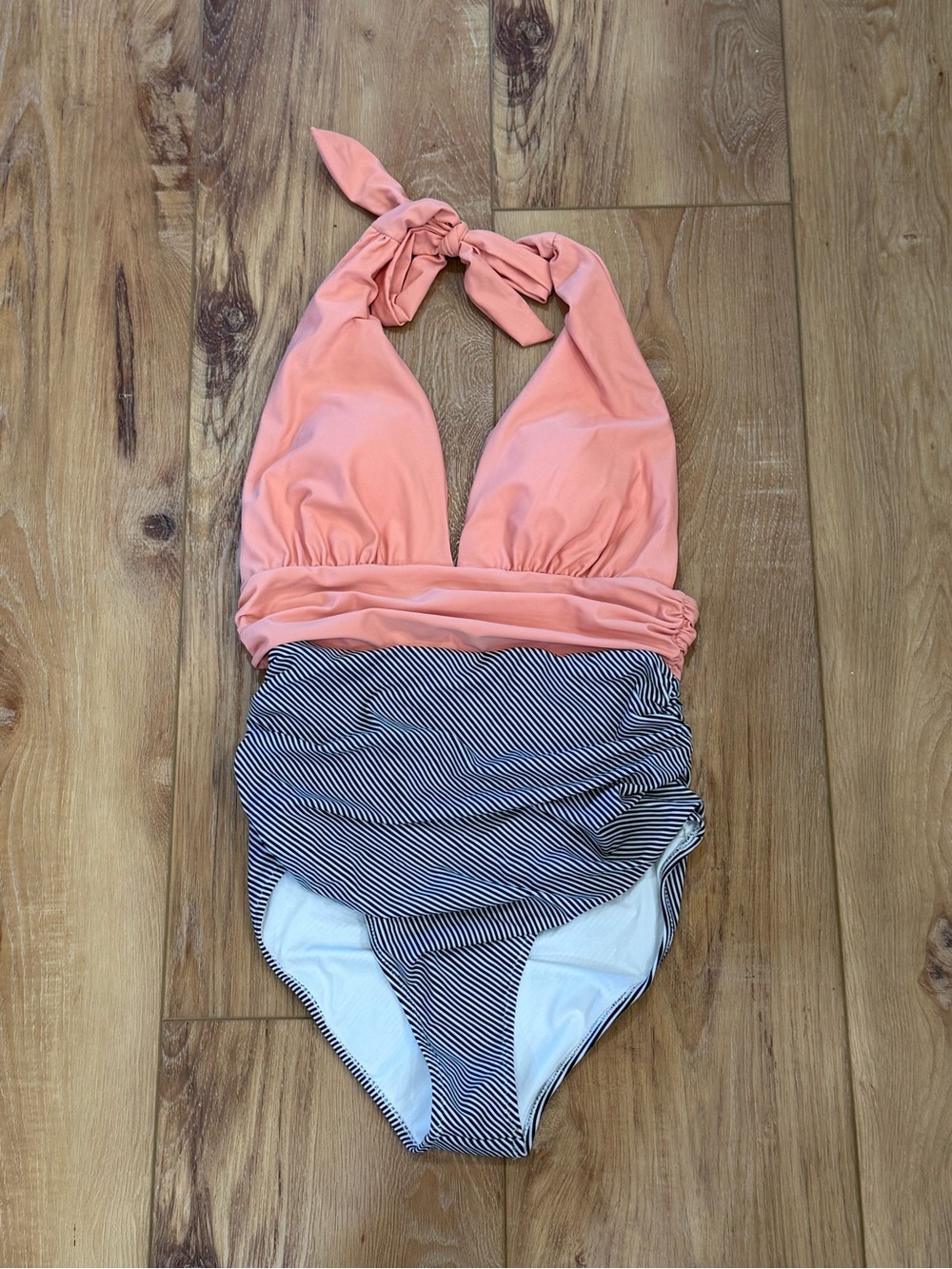 Cupshe One-Piece Tummy Control Swimsuit in Peach and Black Stripe